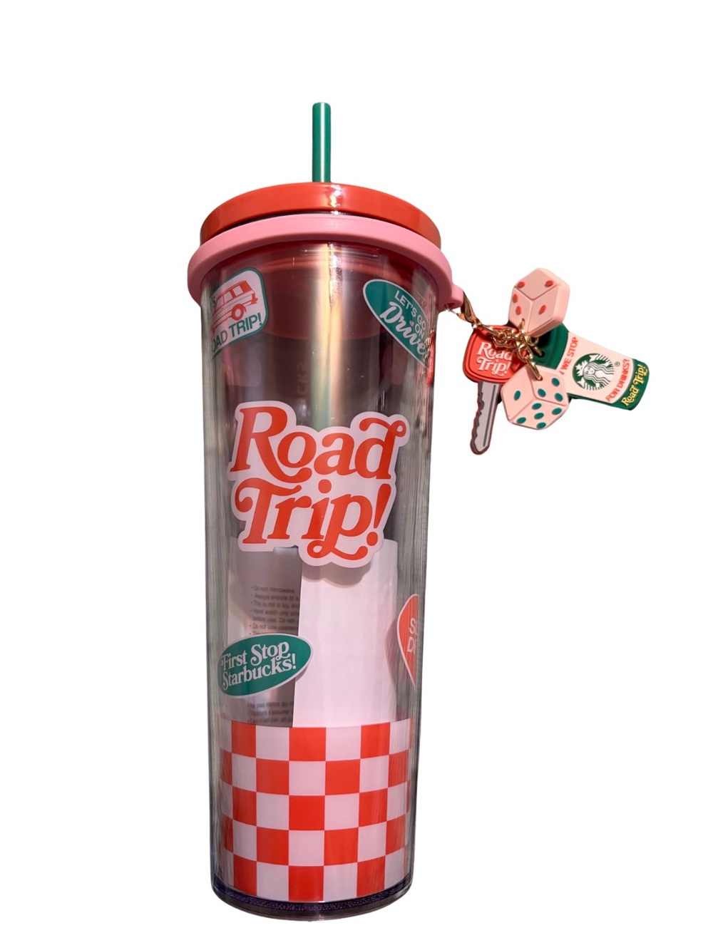 Starbucks Pink and Red Road Trip! Tumbler with Charms